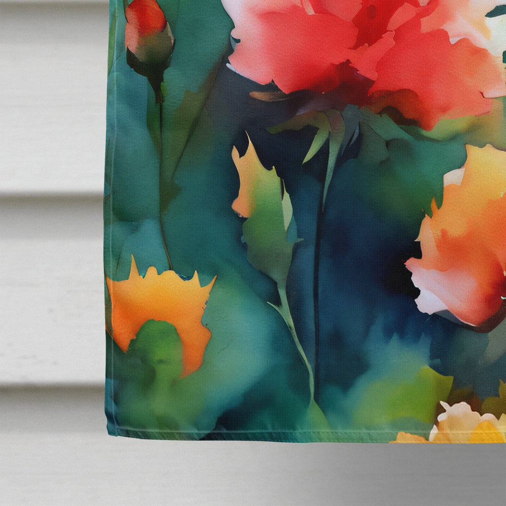 Ohio Scarlet Carnations in Watercolor House Flag