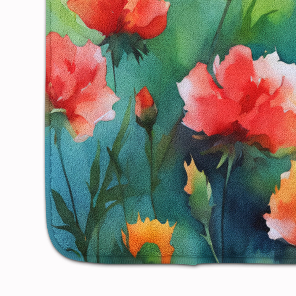 Ohio Scarlet Carnations in Watercolor Memory Foam Kitchen Mat