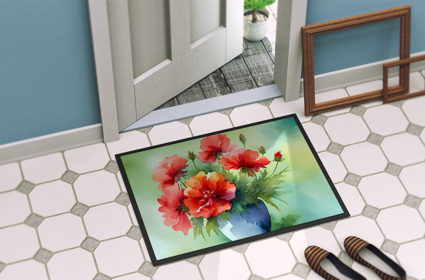 Ohio Scarlet Carnations in Watercolor Doormat