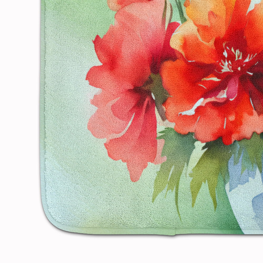 Ohio Scarlet Carnations in Watercolor Memory Foam Kitchen Mat