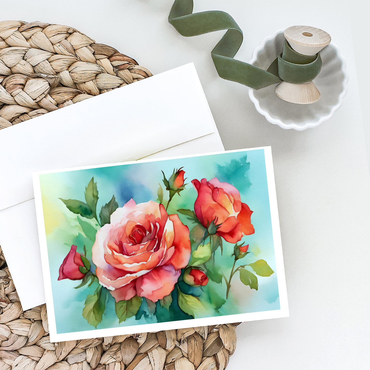 Oklahoma Roses in Watercolor Greeting Cards Pack of 8