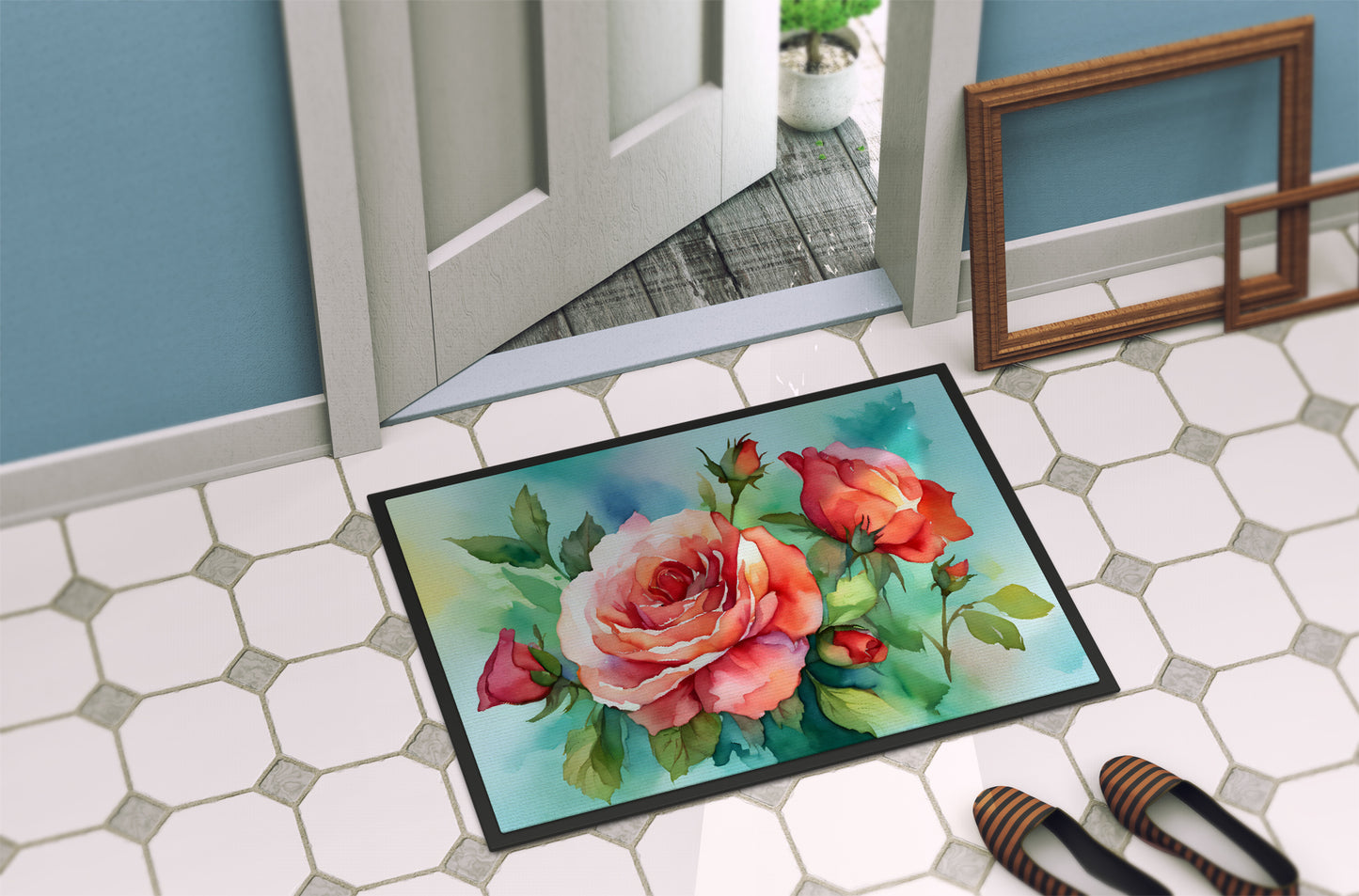 Oklahoma Roses in Watercolor Doormat