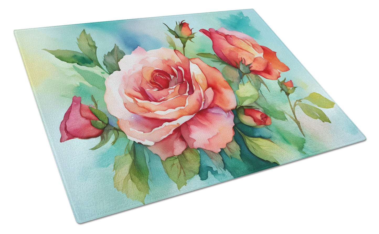 Buy this Oklahoma Roses in Watercolor Glass Cutting Board