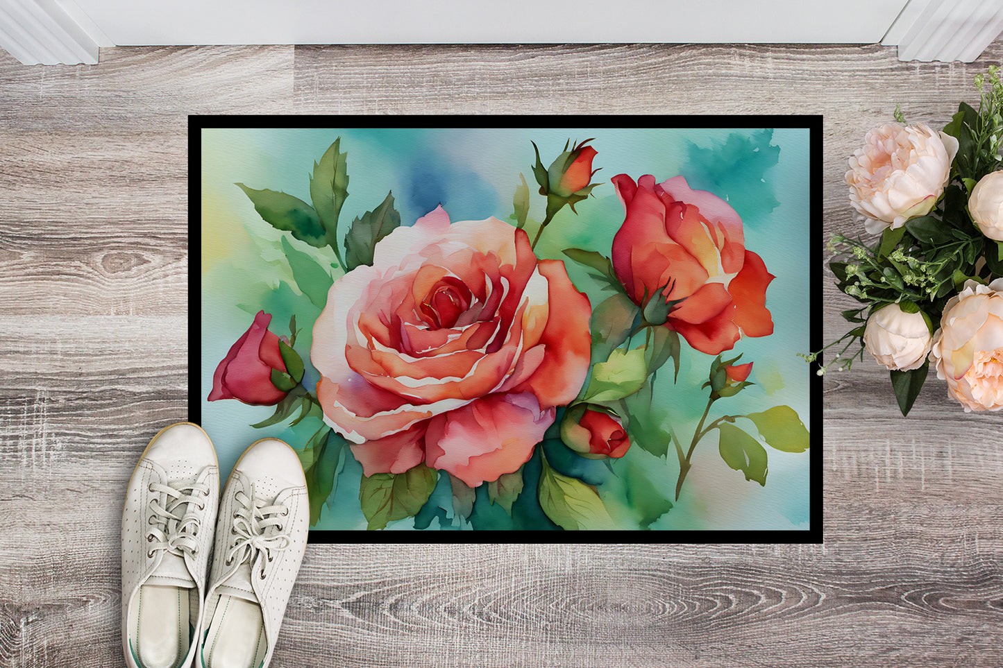 Oklahoma Roses in Watercolor Doormat