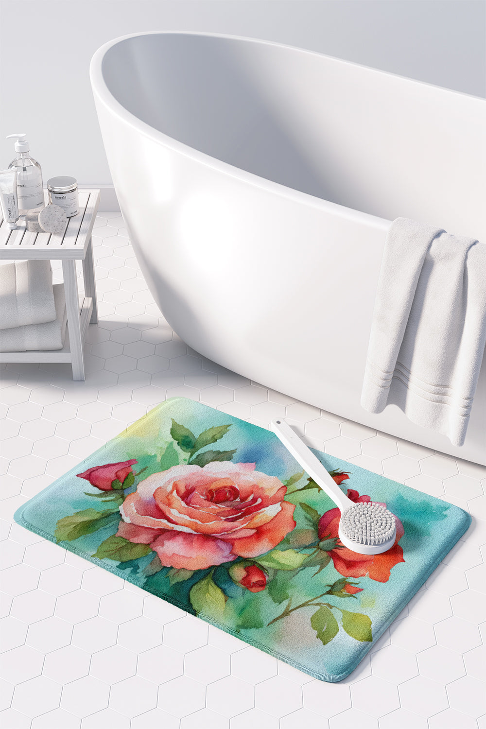 Oklahoma Roses in Watercolor Memory Foam Kitchen Mat