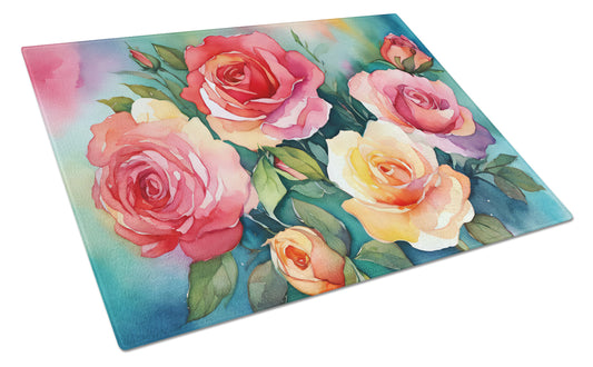 Buy this Oklahoma Roses in Watercolor Glass Cutting Board