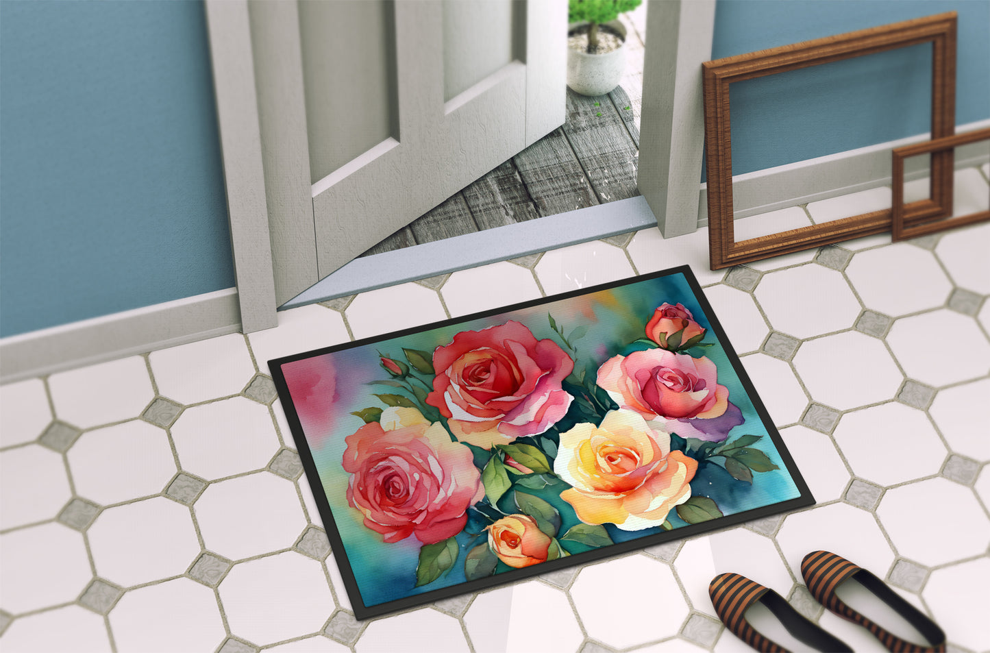 Oklahoma Roses in Watercolor Doormat