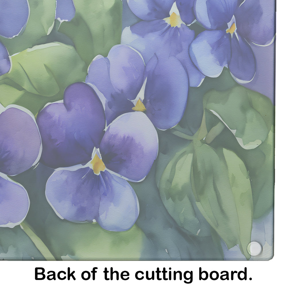 Rhode Island Violets in Watercolor Glass Cutting Board