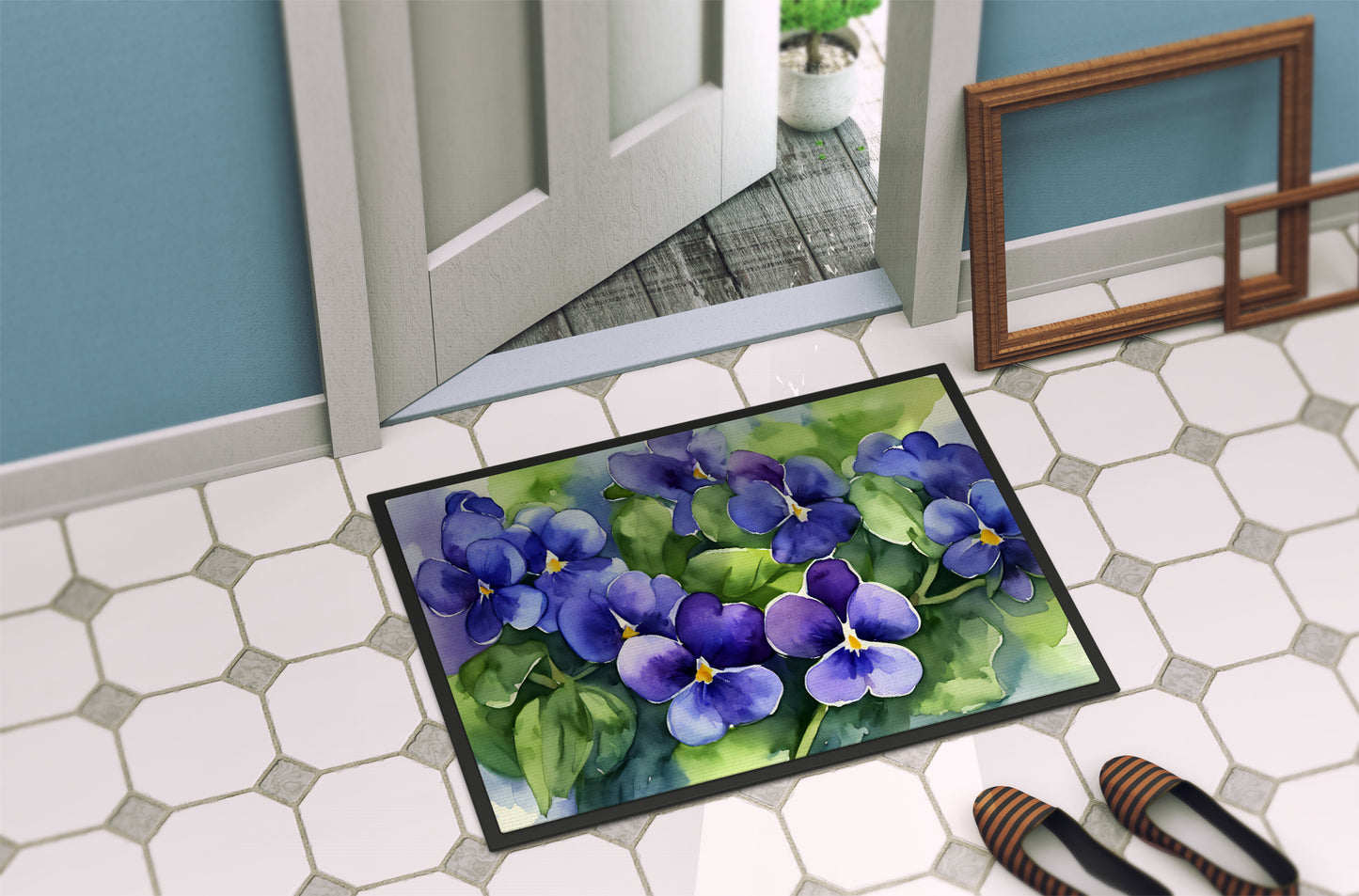 Rhode Island Violets in Watercolor Doormat