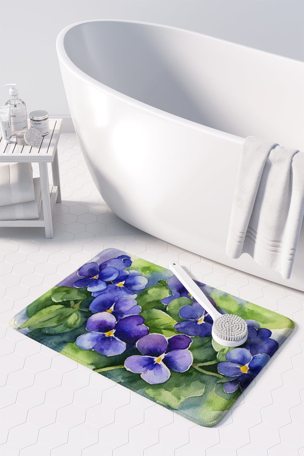 Rhode Island Violets in Watercolor Memory Foam Kitchen Mat