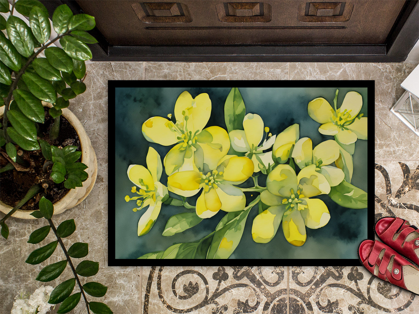 South Carolina Yellow Jessamine in Watercolor Doormat