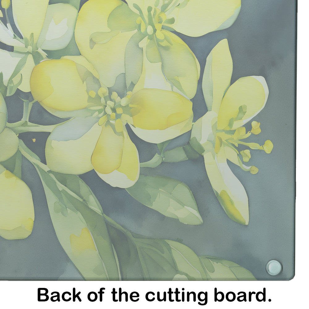 South Carolina Yellow Jessamine in Watercolor Glass Cutting Board