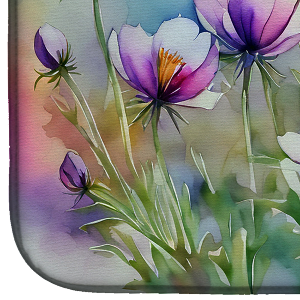 South Dakota Pasque Flowers in Watercolor Dish Drying Mat