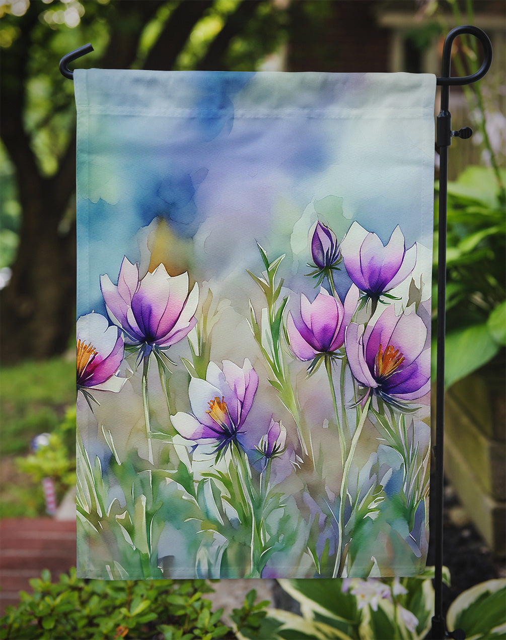 South Dakota Pasque Flowers in Watercolor Garden Flag