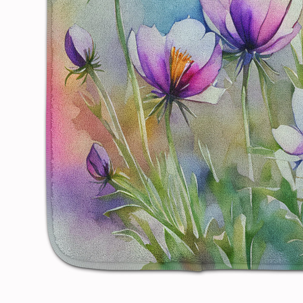 South Dakota Pasque Flowers in Watercolor Memory Foam Kitchen Mat