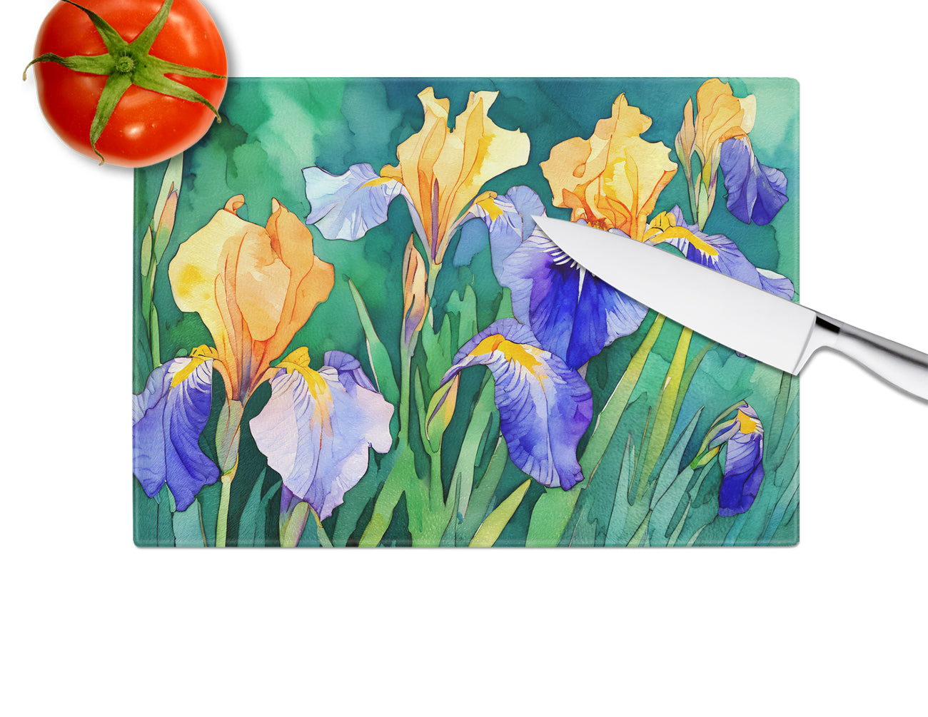 Tennessee Iris in Watercolor Glass Cutting Board