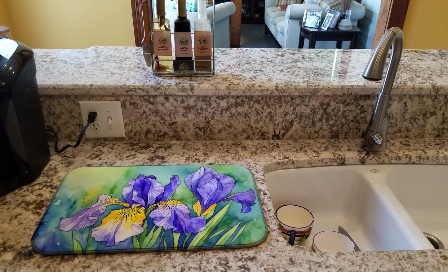 Tennessee Iris in Watercolor Dish Drying Mat