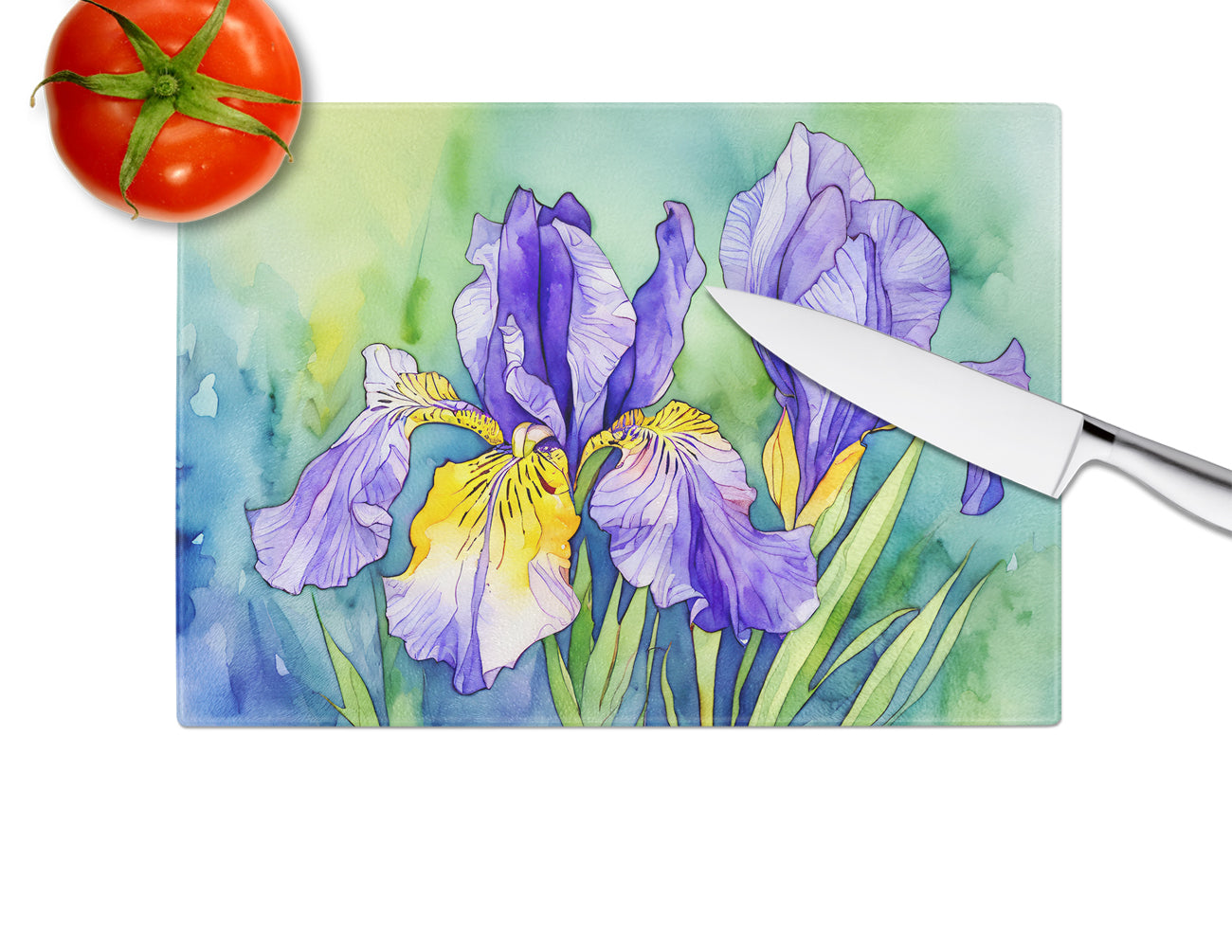 Tennessee Iris in Watercolor Glass Cutting Board