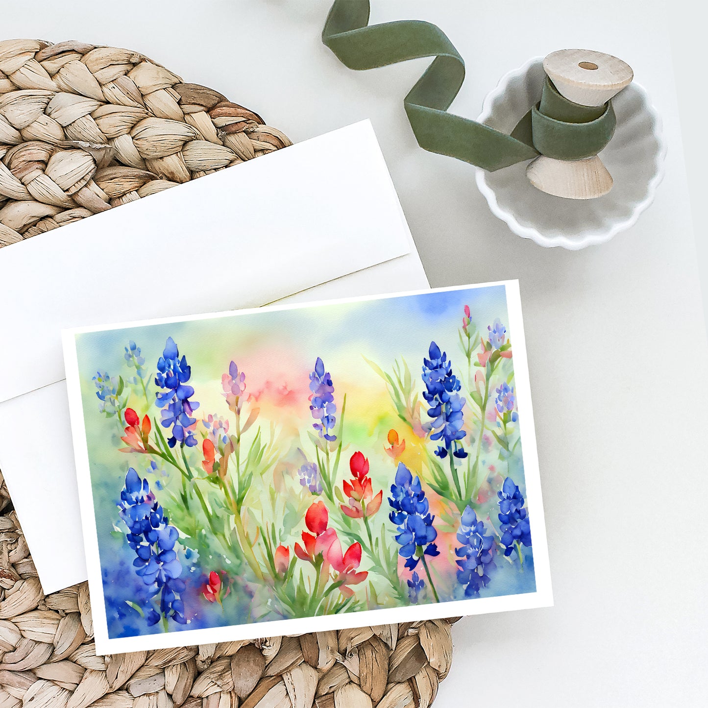 Texas Bluebonnets in Watercolor Greeting Cards Pack of 8