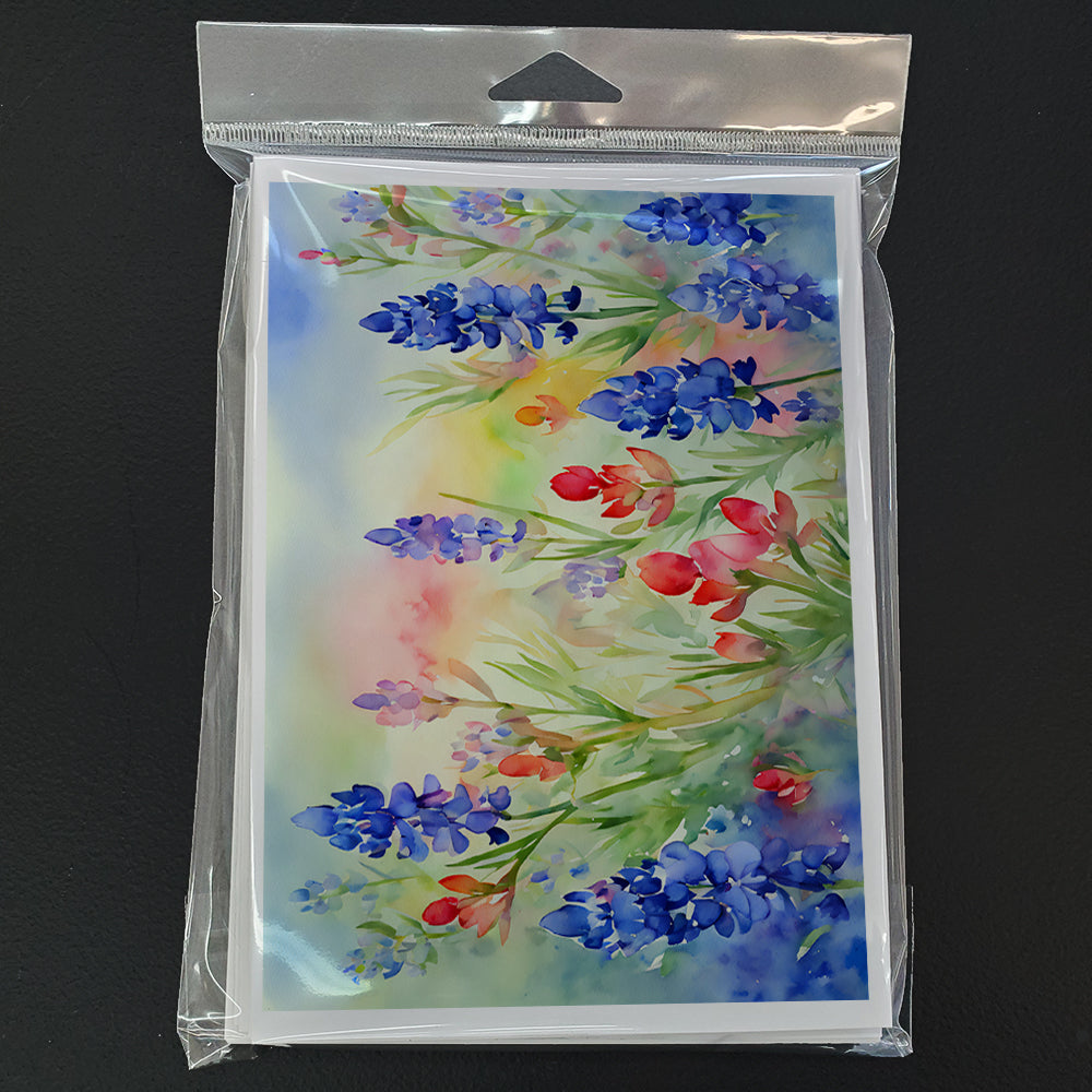 Texas Bluebonnets in Watercolor Greeting Cards Pack of 8