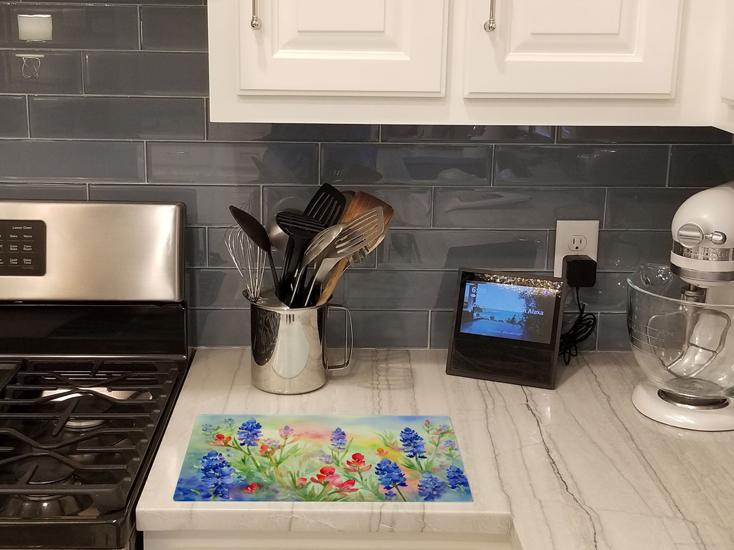 Texas Bluebonnets in Watercolor Glass Cutting Board