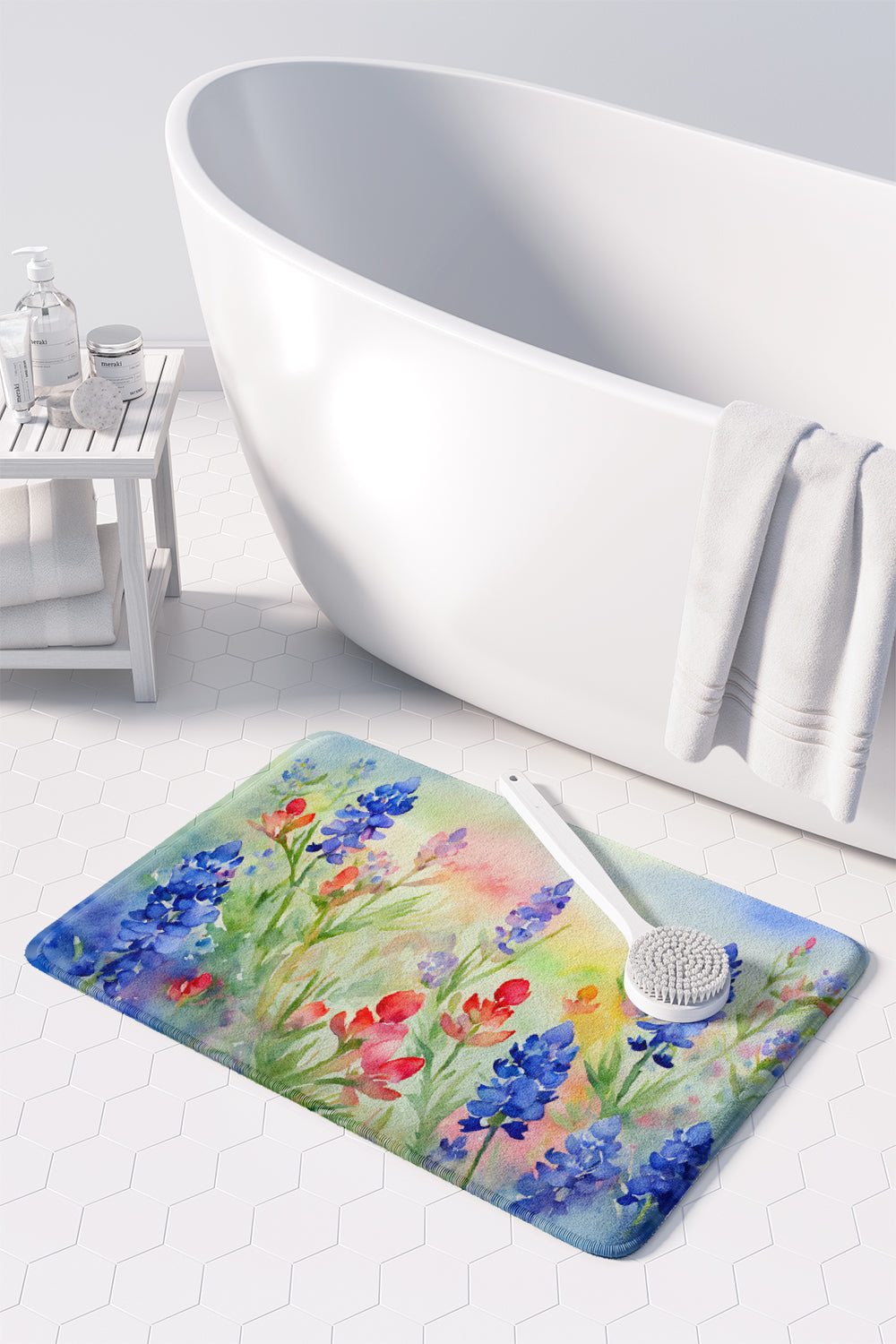 Texas Bluebonnets in Watercolor Memory Foam Kitchen Mat