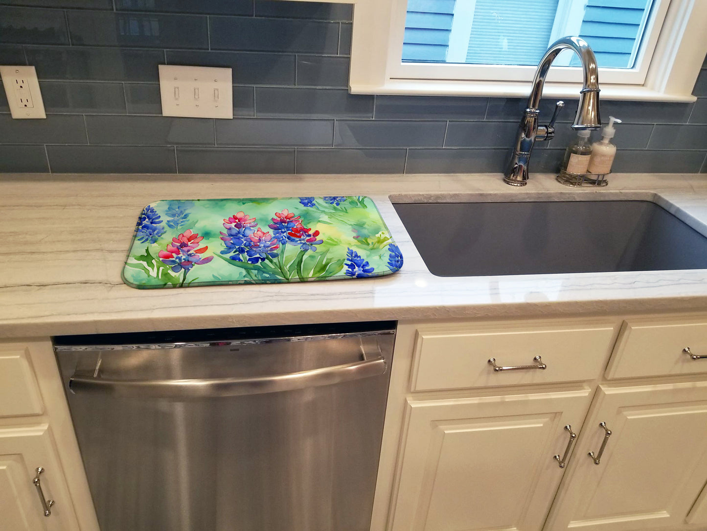 Texas Bluebonnets in Watercolor Dish Drying Mat