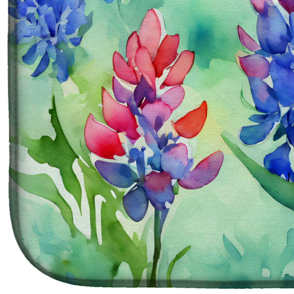 Texas Bluebonnets in Watercolor Dish Drying Mat