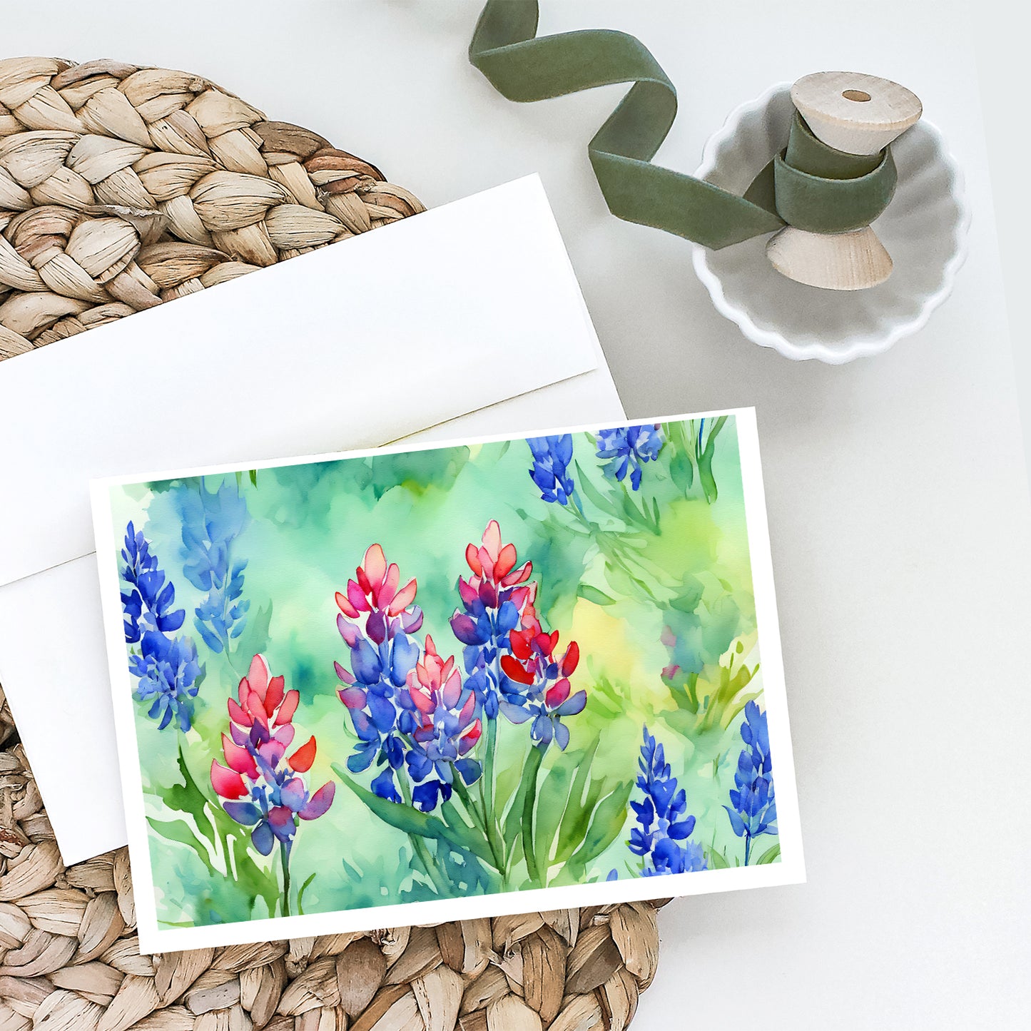 Texas Bluebonnets in Watercolor Greeting Cards Pack of 8