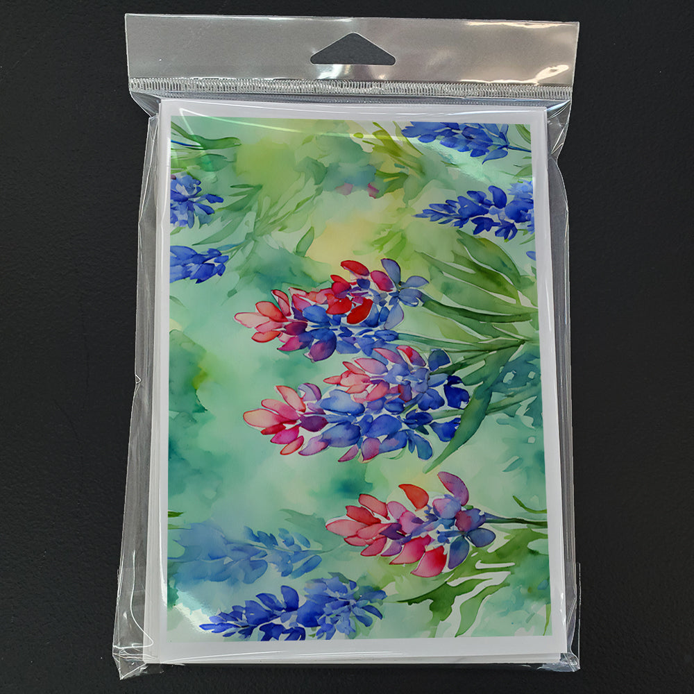 Texas Bluebonnets in Watercolor Greeting Cards Pack of 8