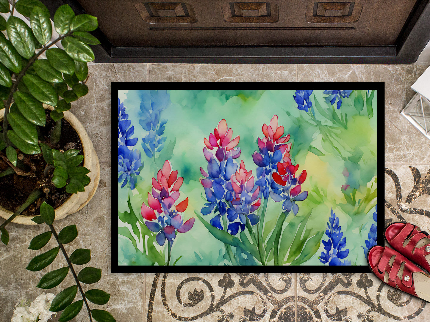 Texas Bluebonnets in Watercolor Doormat