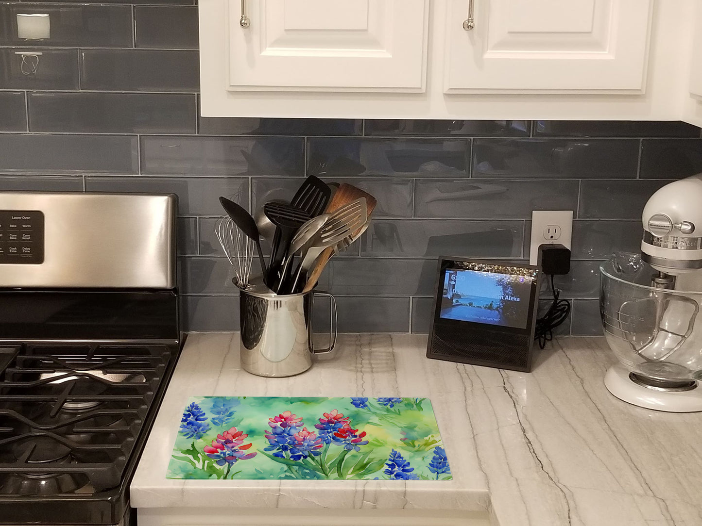 Texas Bluebonnets in Watercolor Glass Cutting Board