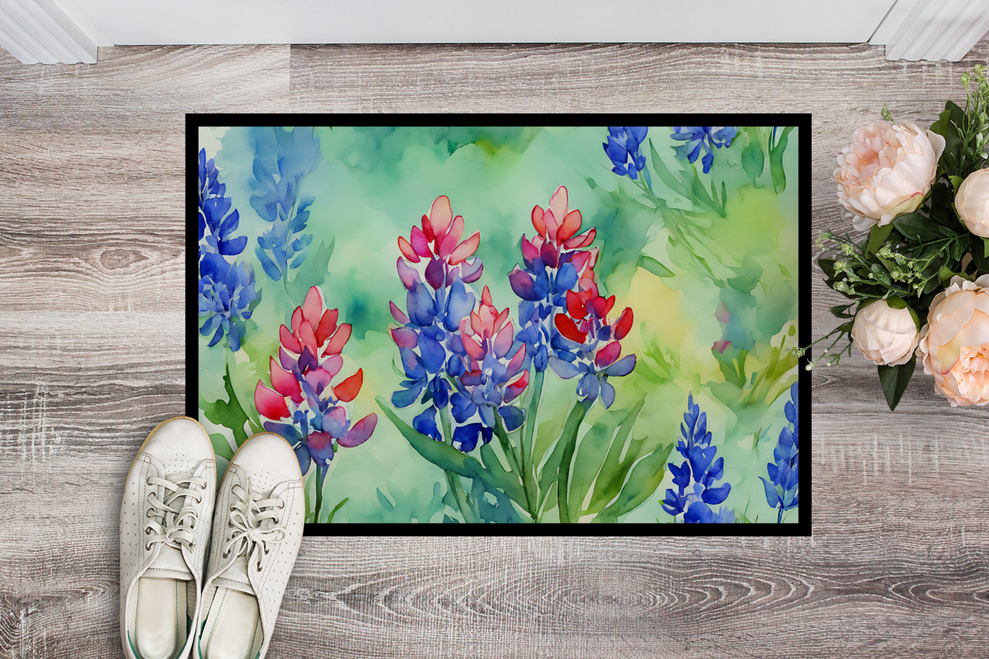 Texas Bluebonnets in Watercolor Doormat