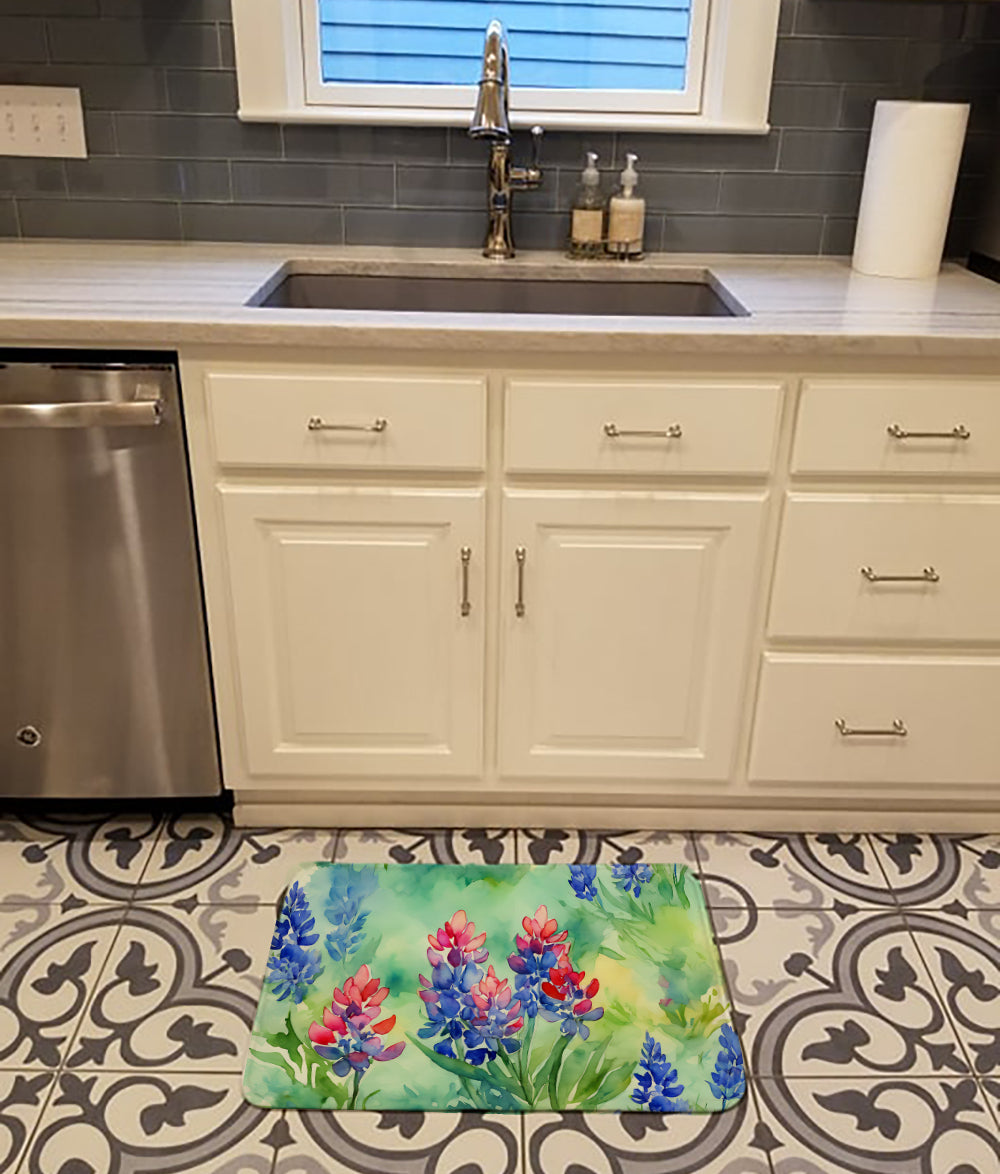 Texas Bluebonnets in Watercolor Memory Foam Kitchen Mat