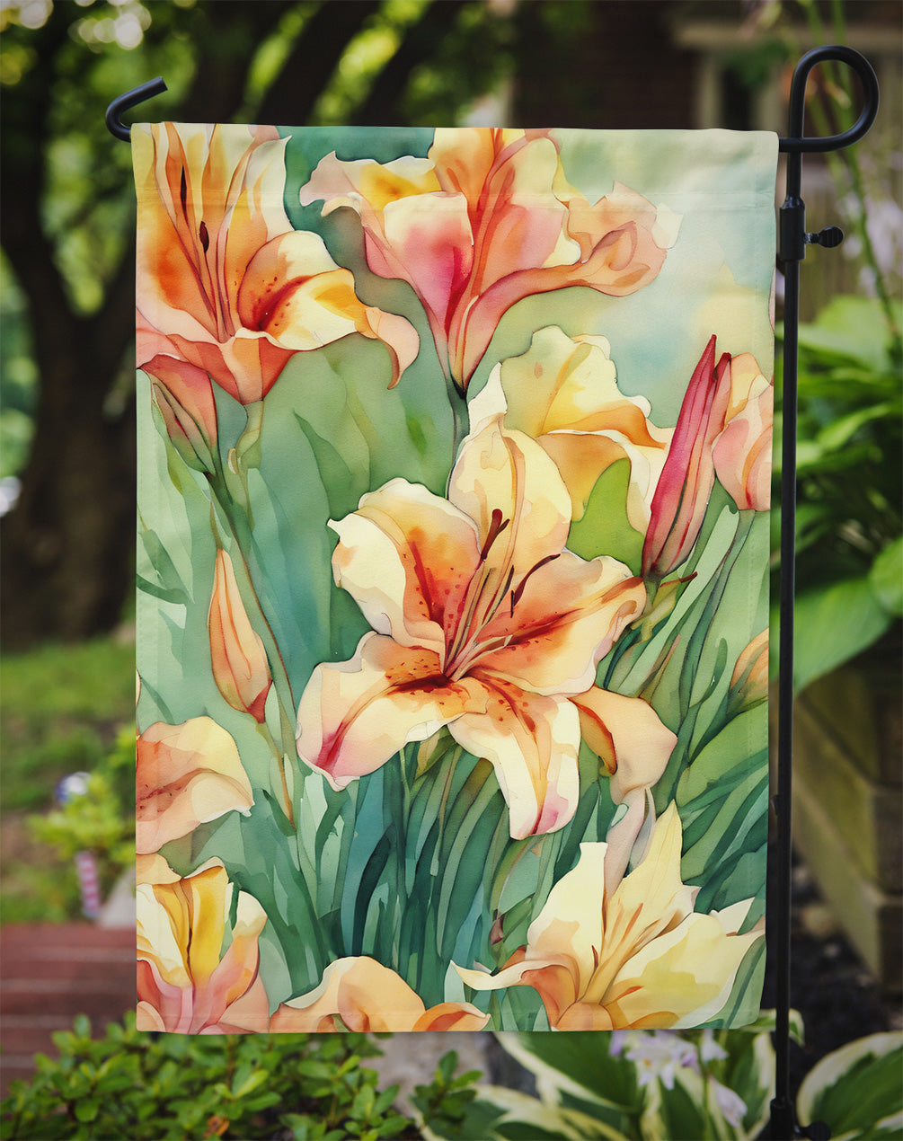 Utah Sego Lilies in Watercolor Garden Flag