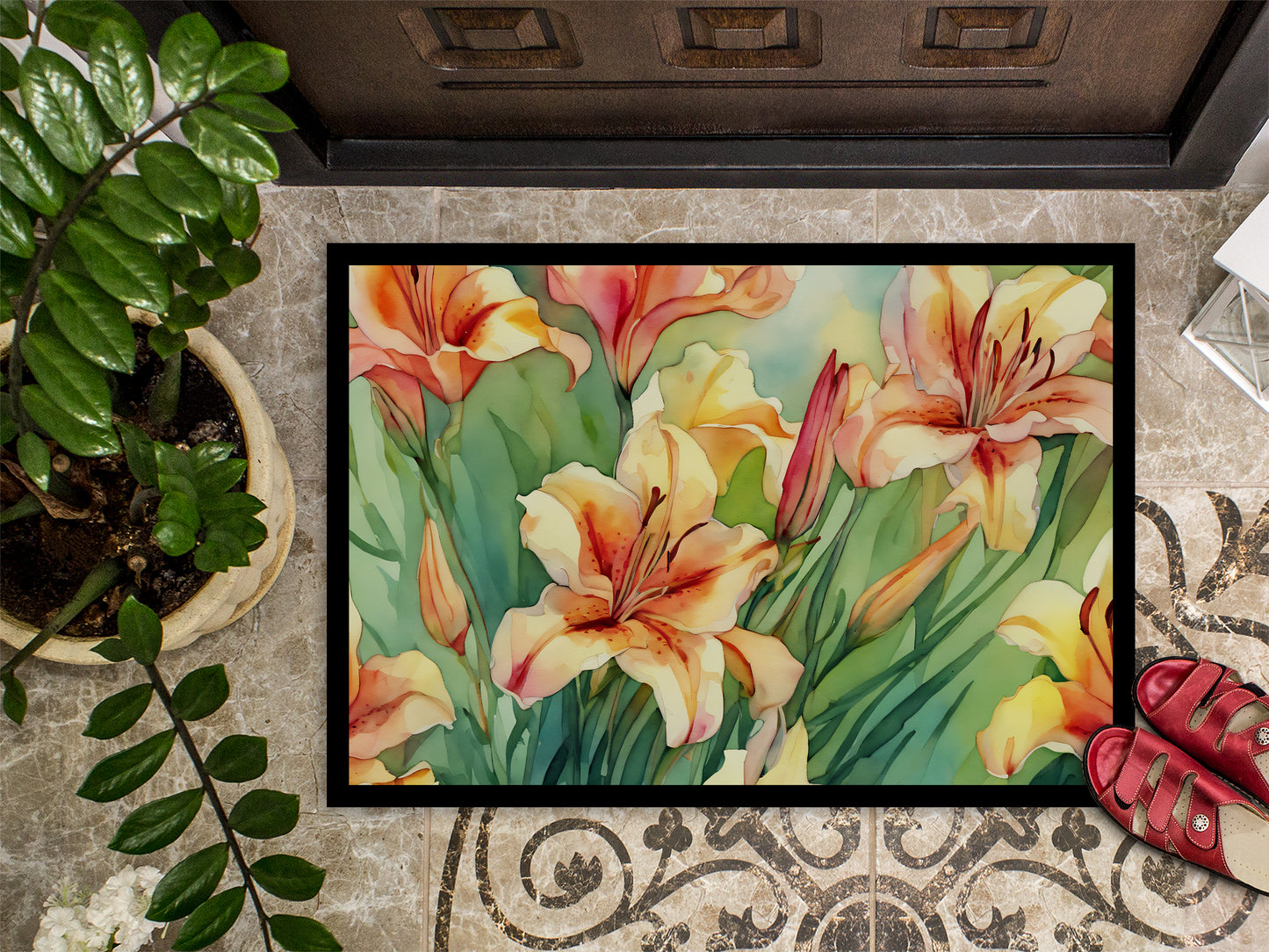 Utah Sego Lilies in Watercolor Doormat