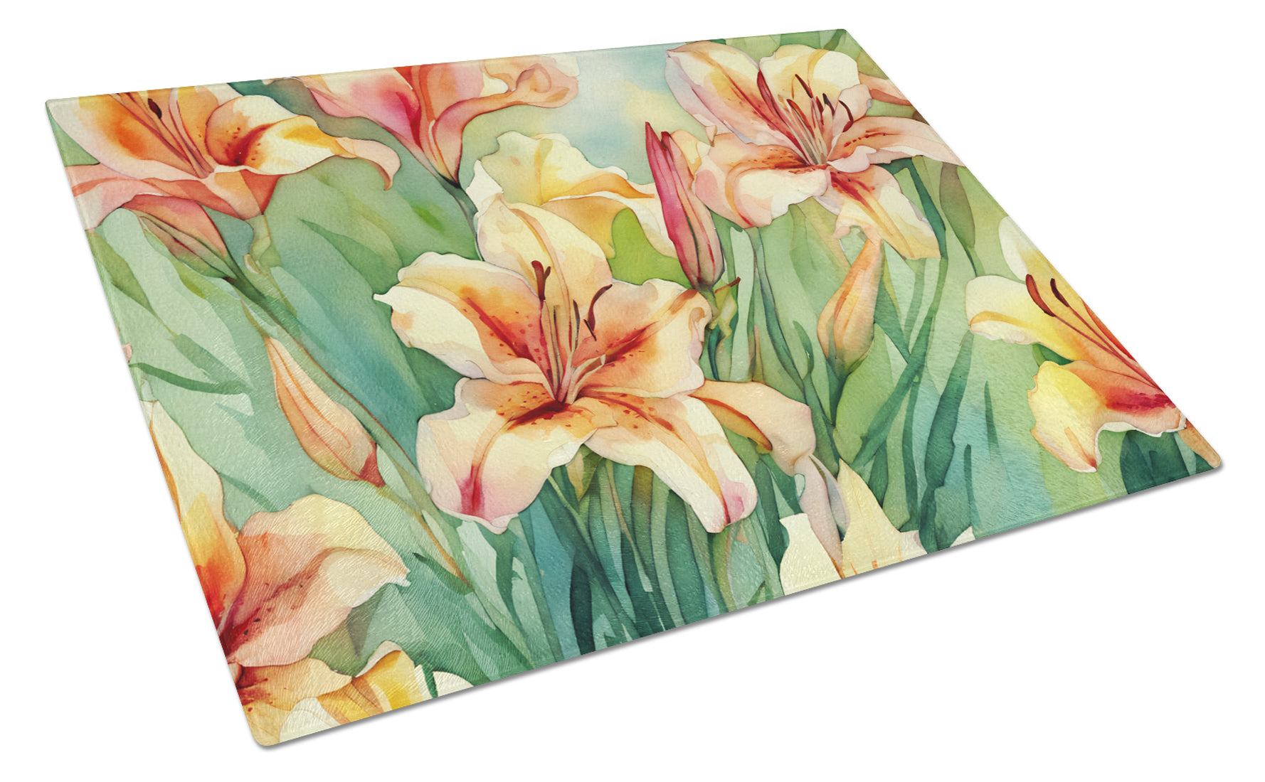 Buy this Utah Sego Lilies in Watercolor Glass Cutting Board