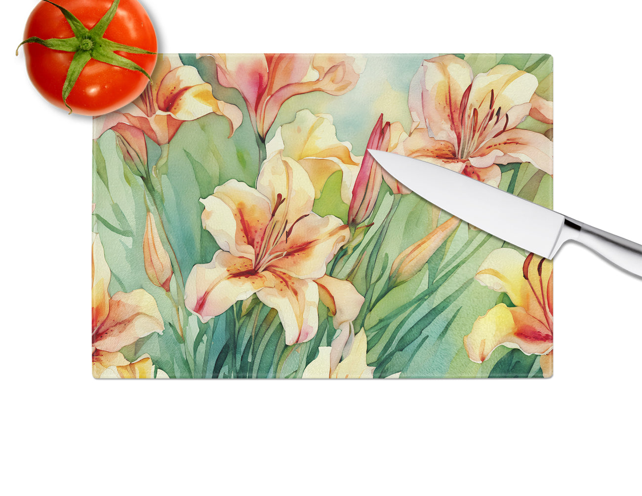 Utah Sego Lilies in Watercolor Glass Cutting Board