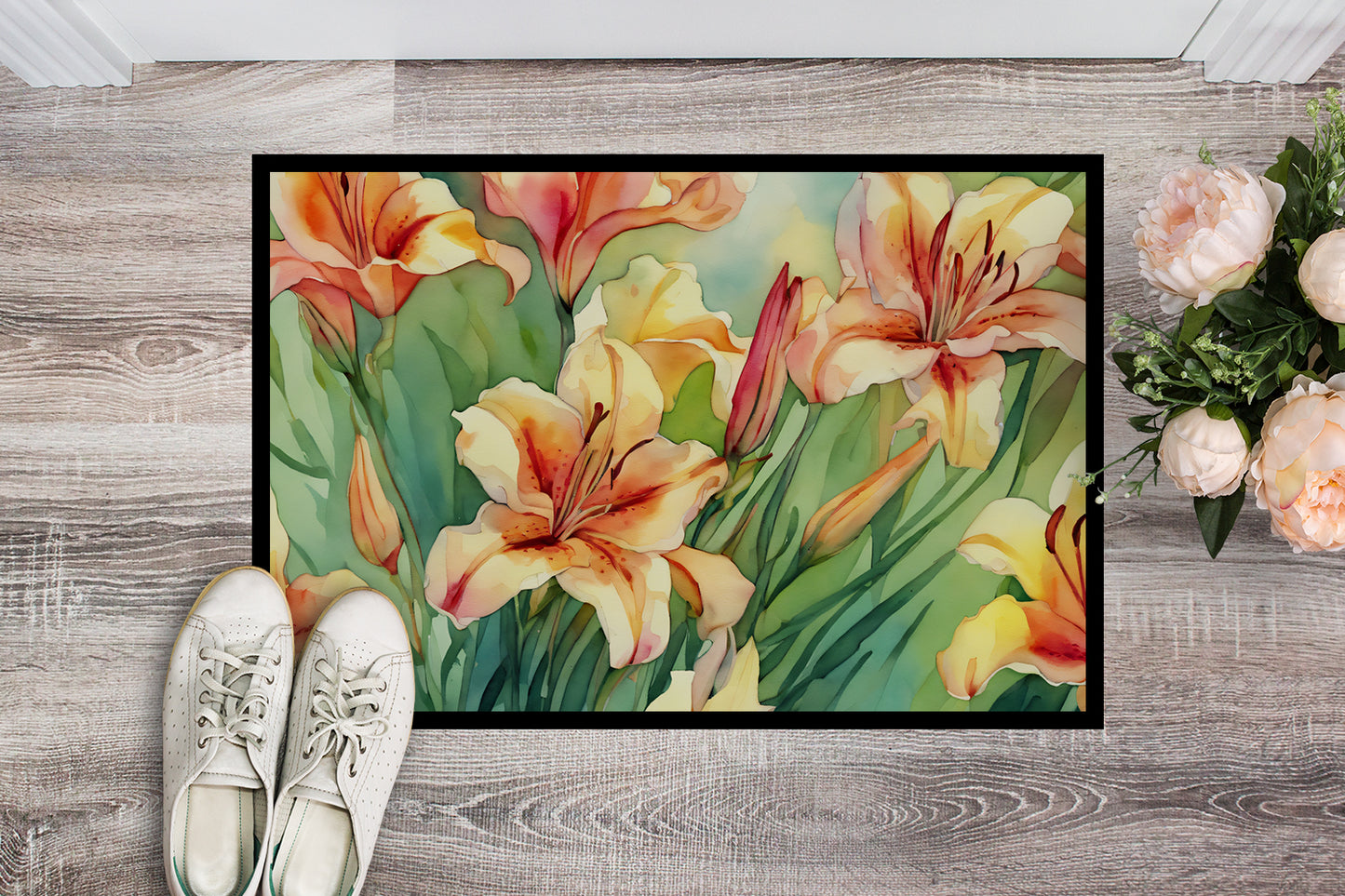 Utah Sego Lilies in Watercolor Doormat