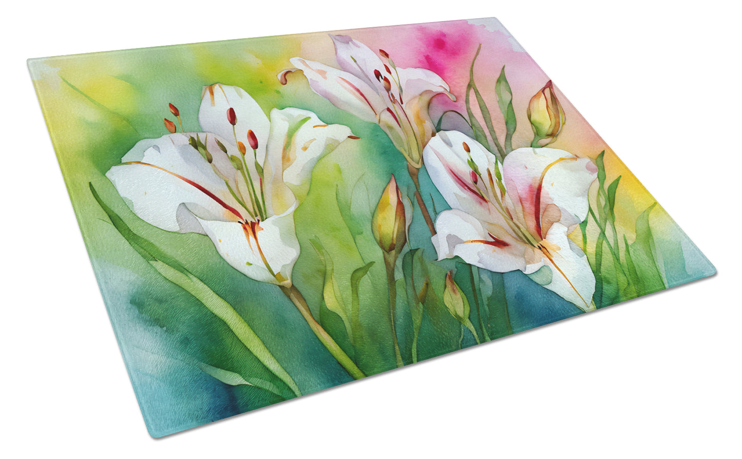 Buy this Utah Sego Lilies in Watercolor Glass Cutting Board