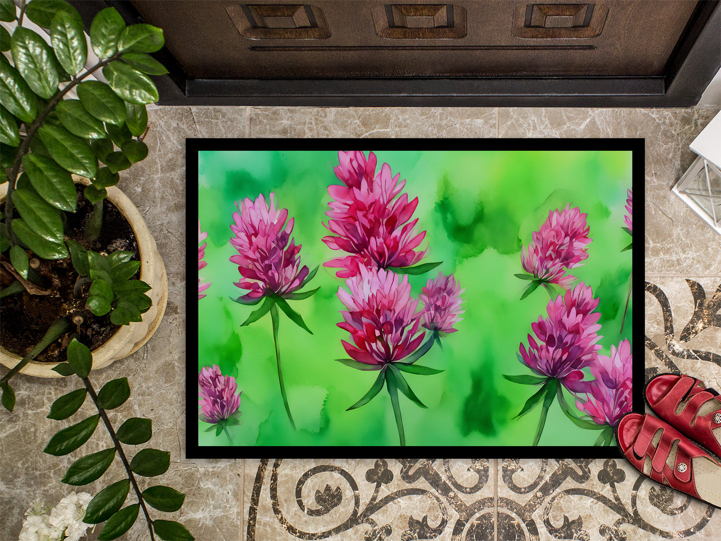 Vermont Red Clover in Watercolor Doormat