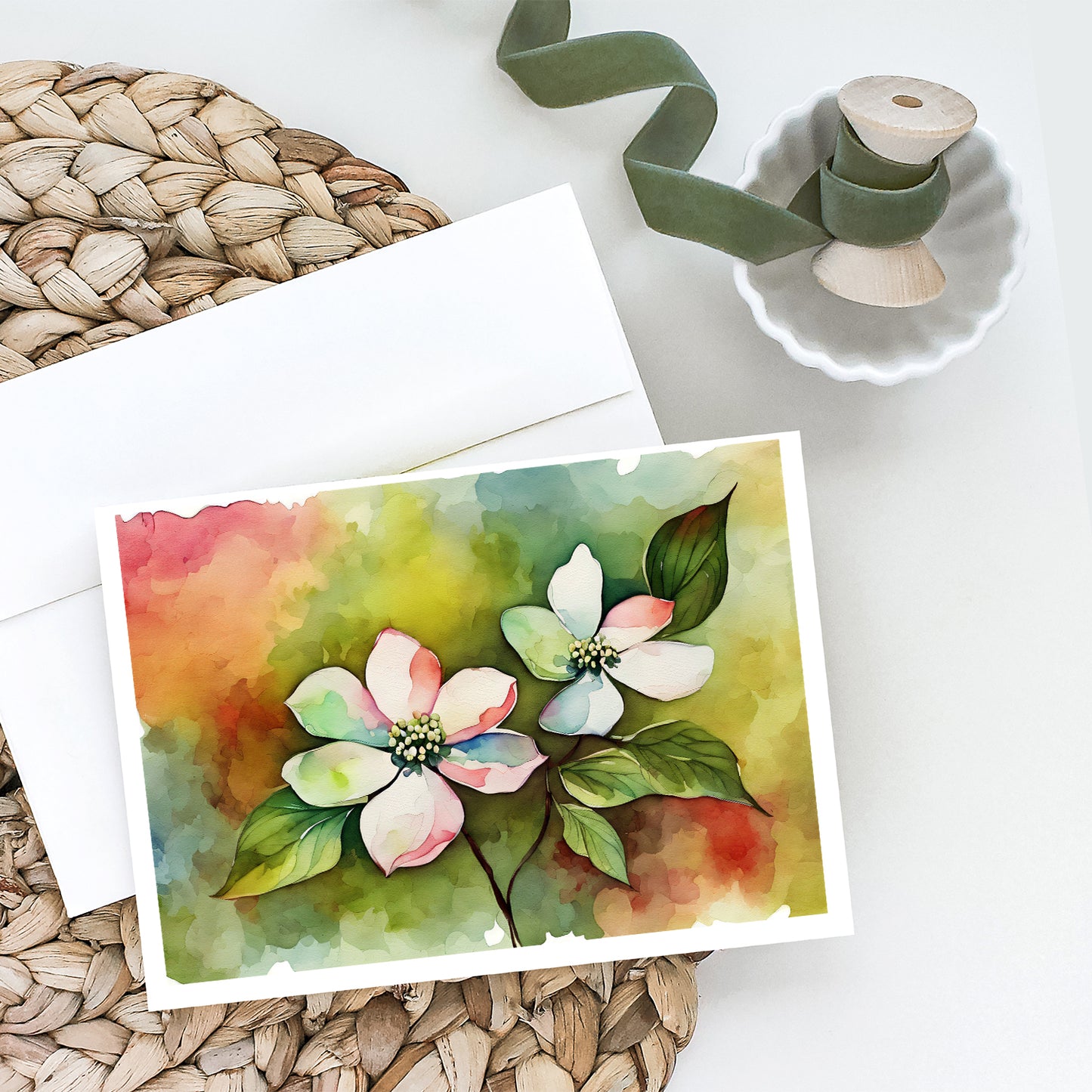 Virginia American Dogwood in Watercolor Greeting Cards Pack of 8