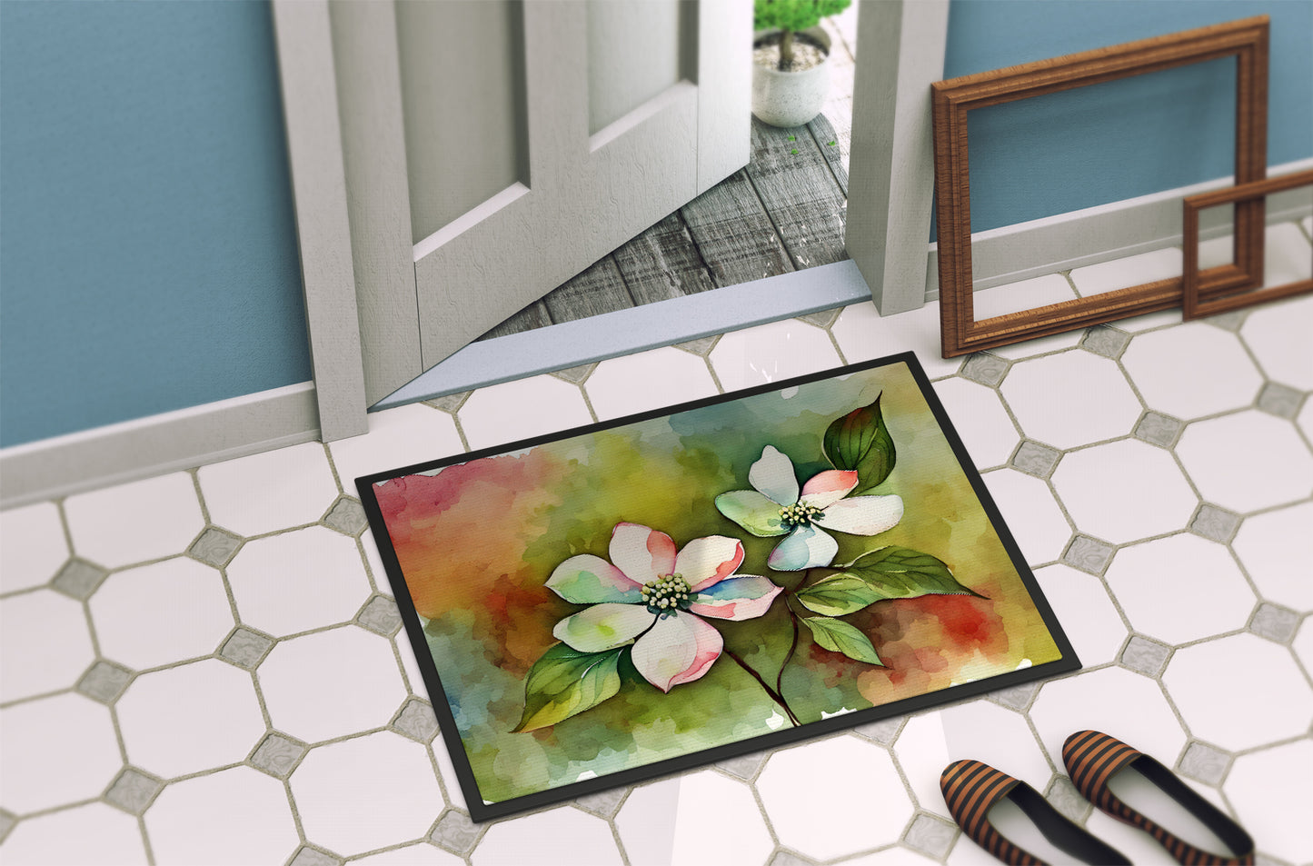 Virginia American Dogwood in Watercolor Doormat