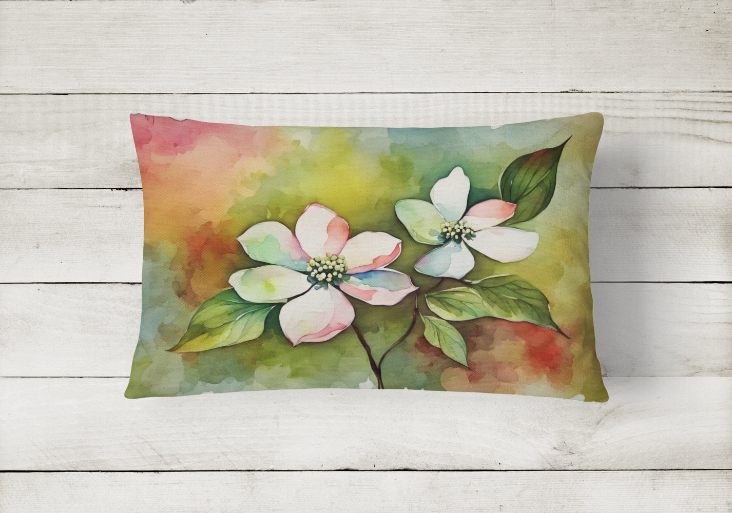 Virginia American Dogwood in Watercolor Throw Pillow