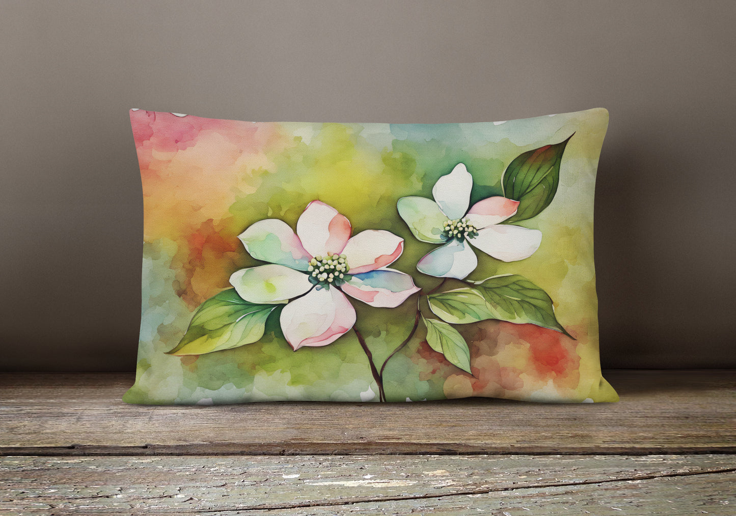 Virginia American Dogwood in Watercolor Throw Pillow