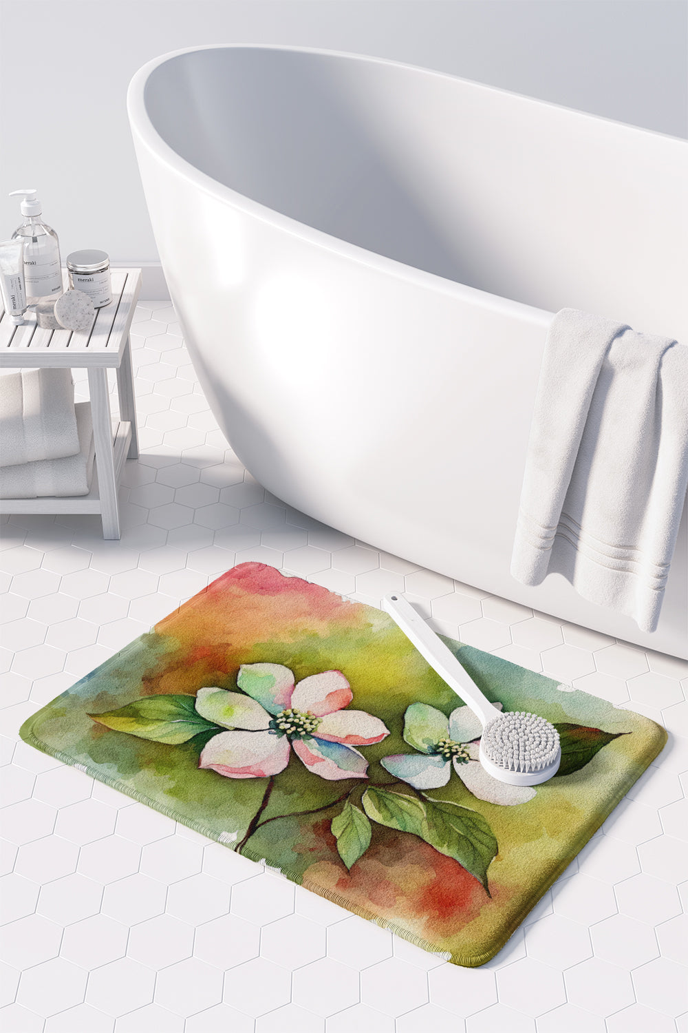 Virginia American Dogwood in Watercolor Memory Foam Kitchen Mat