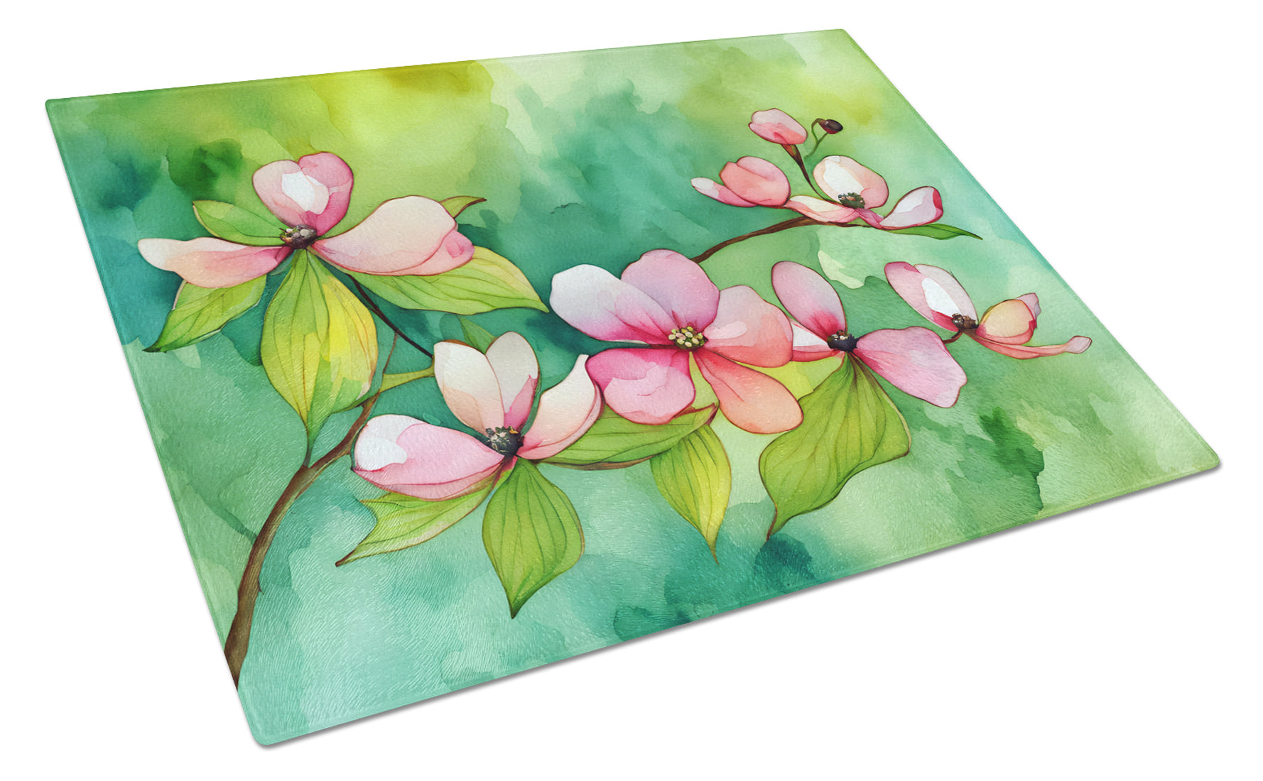 Buy this Virginia American Dogwood in Watercolor Glass Cutting Board