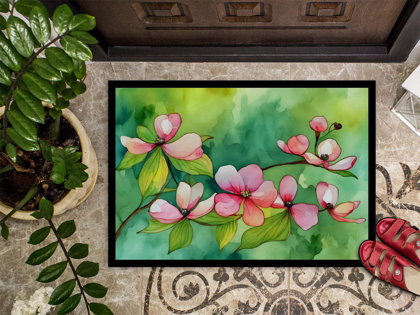 Virginia American Dogwood in Watercolor Doormat