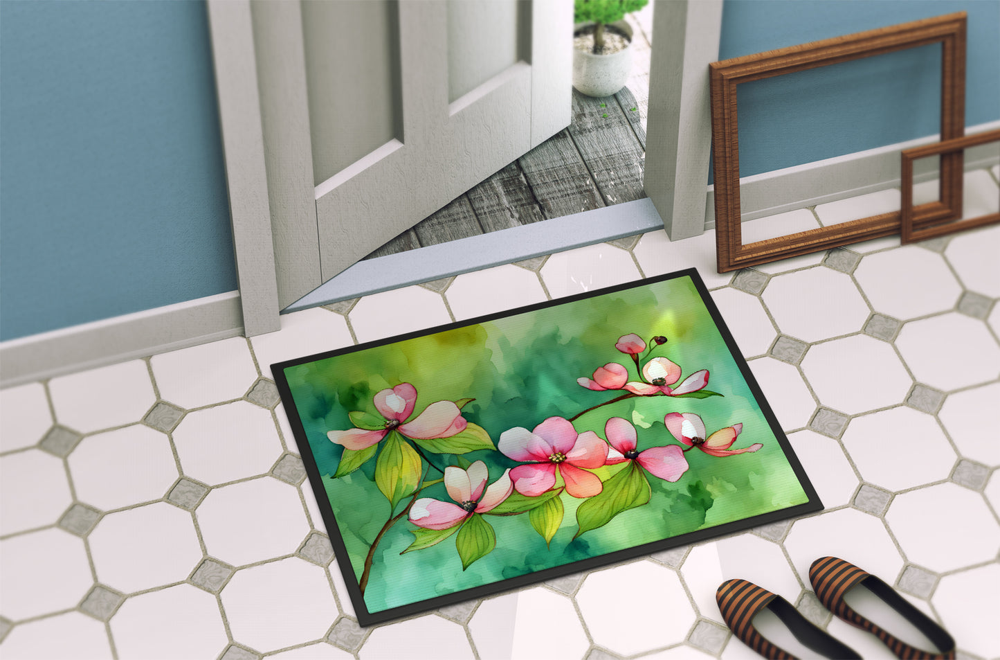 Virginia American Dogwood in Watercolor Doormat