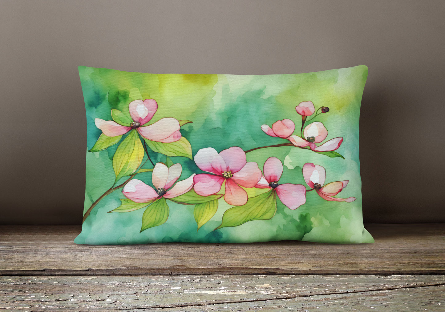 Virginia American Dogwood in Watercolor Throw Pillow